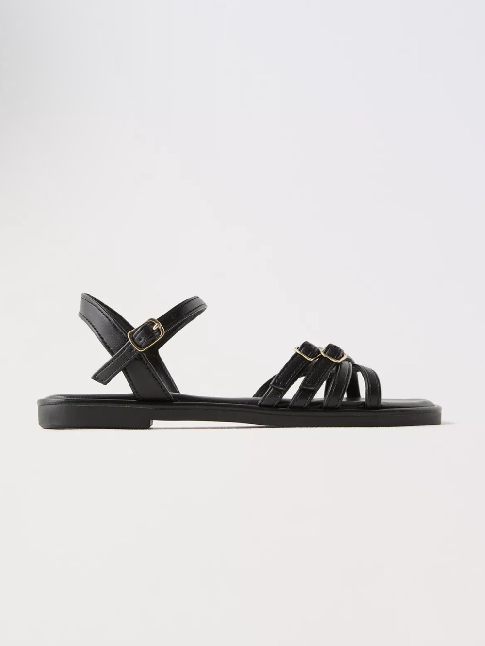 Zara Kids Black Leather Buckled Strap Sandals